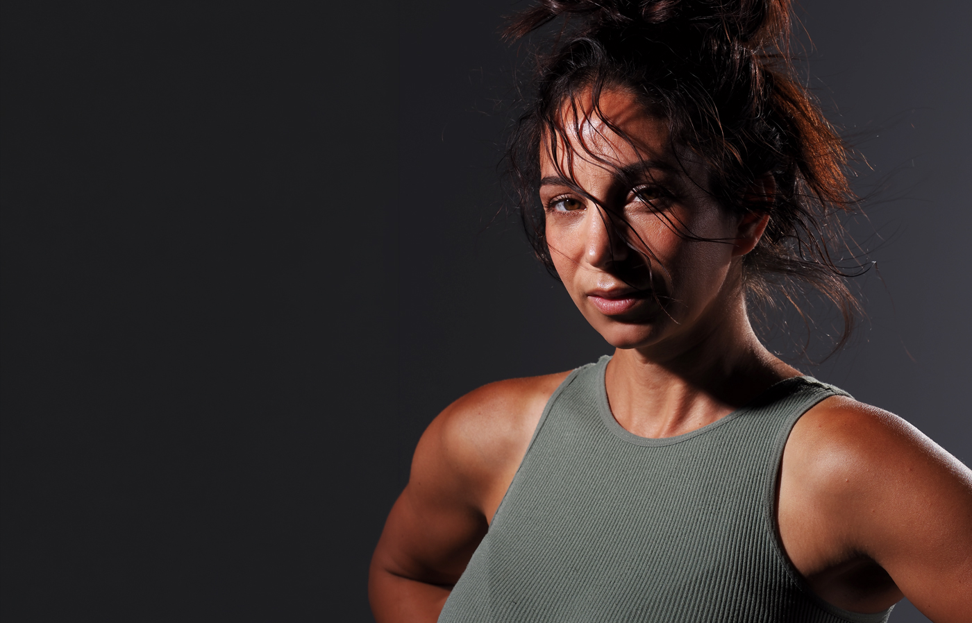 Lori Fabrizio wearing workout-friendly products, fresh off an exercise session.